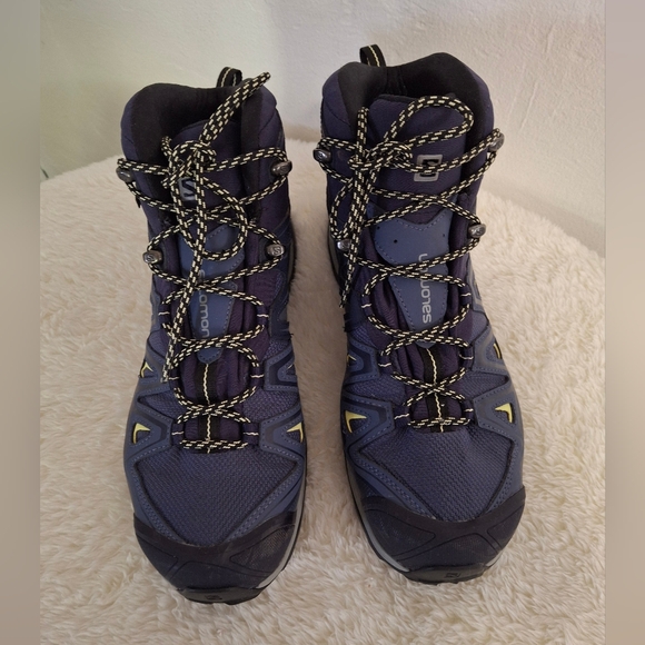 Women's Salomon X Ultra 3 Mid Gore-Tex Blue/Yellow Boots Size 10. - Picture 2 of 9